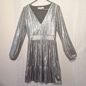 3/$20-LOFT Metallic Silver Midi Dress, Sz 2, NWOT